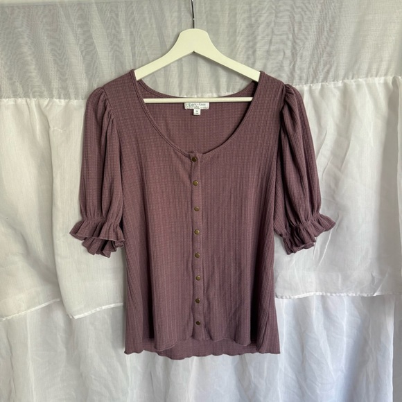 Grace & Lace Tops - Grace & Lace Puff Sleeve Button Up Top